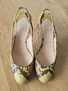 Christian Louboutin Python Slingback Platform Pump, Yellow & Brown, Size 37